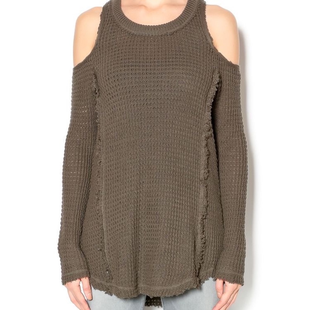 New Distressed Cold Shoulder Tunic Sweater